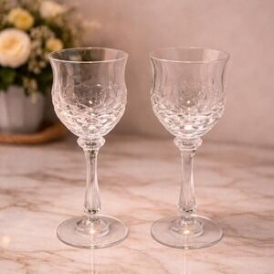 Crystal Cut Cordial Glasses Set of 2 Stemmed 5 Inch